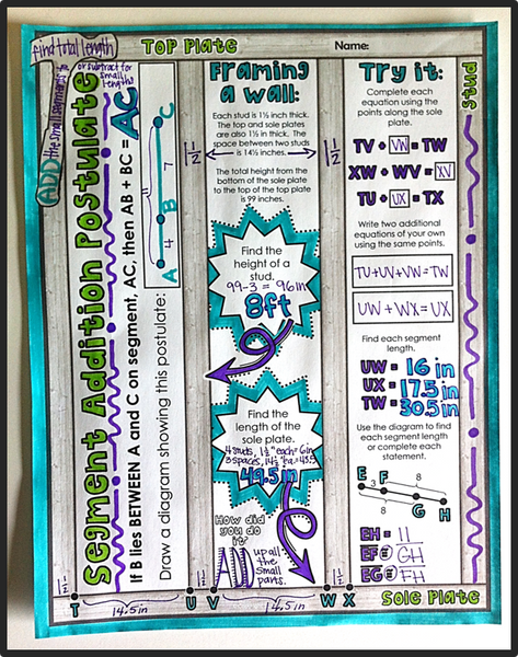 Segment & Angle Addition Postulates Doodle Notes