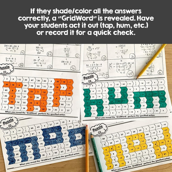 Order of Operations GridWords: Simplifying & Evaluating Expressions