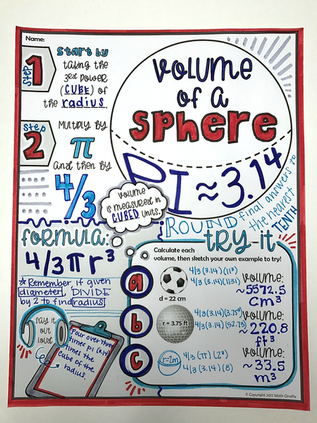 Volume of Cylinders, Cones, & Spheres Doodle Notes geometry