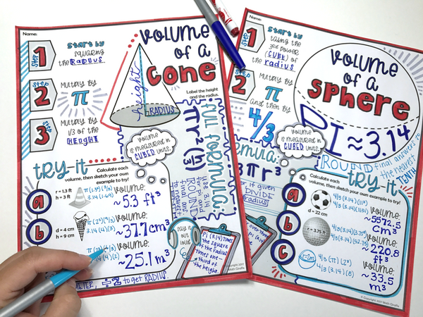Volume of Cylinders, Cones, & Spheres Doodle Notes geometry