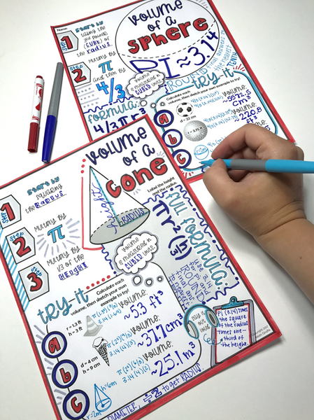 Volume of Cylinders, Cones, & Spheres Doodle Notes geometry