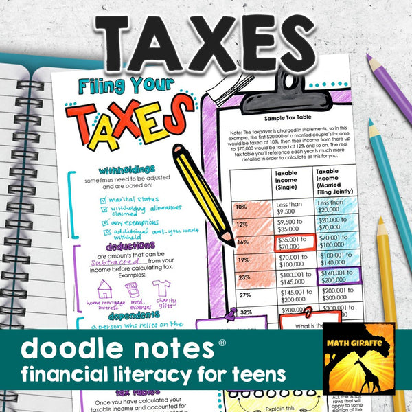 Taxes: Guided Doodle Notes Unit for Middle & High School Personal Finance