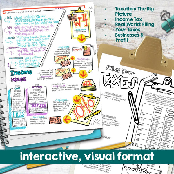 Taxes: Guided Doodle Notes Unit for Middle & High School Personal Finance