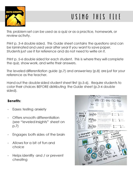 Probability Quiz / Practice Activity: "Choose & Create"