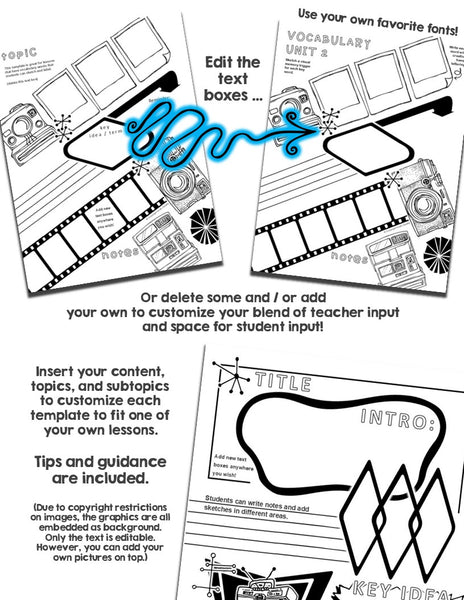 RETRO Doodle Notes Templates for ANY Subject- Math, Science, ELA...
