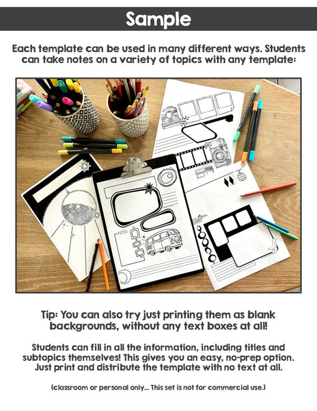 RETRO Doodle Notes Templates for ANY Subject- Math, Science, ELA...