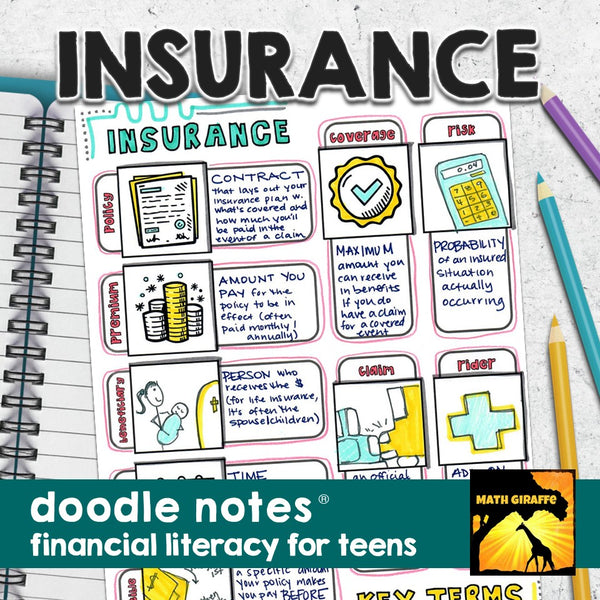 Insurance: Guided Doodle Notes Unit for Middle & High School Personal Finance