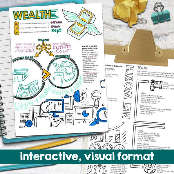 Net Worth & Wealth Guided Doodle Notes for Middle & High School Personal Finance