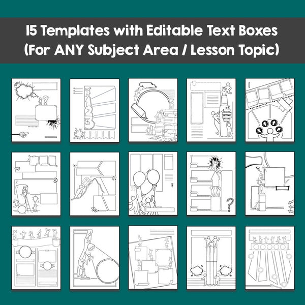 CARTOON CREATIVITY Doodle Notes Templates for ANY Subject- Math, Science, ELA, History, etc.