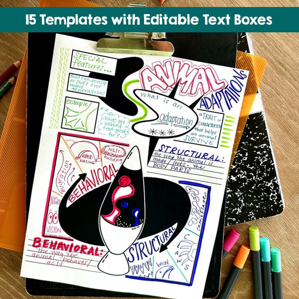 RETRO Doodle Notes Templates for ANY Subject- Math, Science, ELA...