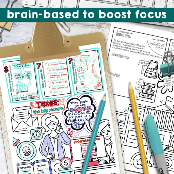 Taxes: Guided Doodle Notes Unit for Middle & High School Personal Finance