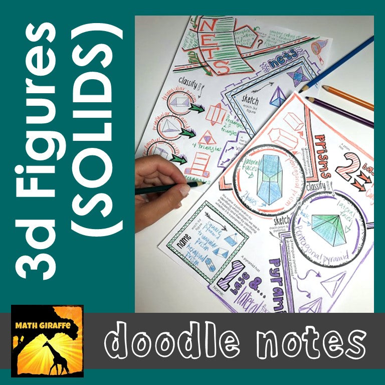 3D figures Doodle Notes Prisms Pyramids Nets Math Giraffe