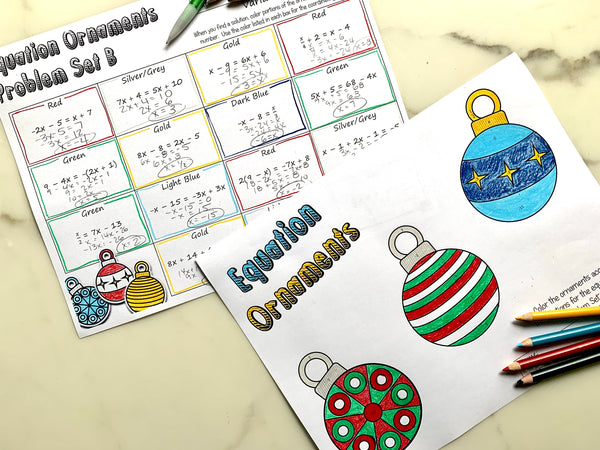 Equation Ornaments: Solve and Color - Solving Algebra Equations for Christmas