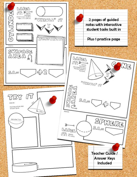 Surface Area of Cylinders, Cones, & Spheres Doodle NotesSurface Area of Cylinders, Cones, & Spheres Doodle Notes