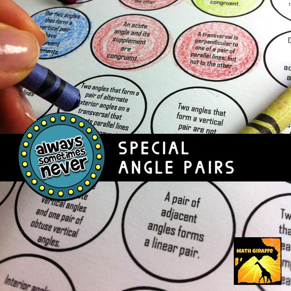 special angle pairs Critical thinking activity game geometry
