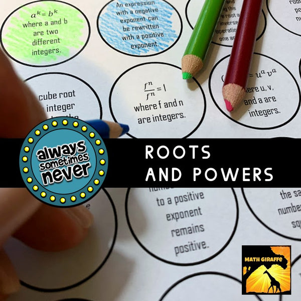 roots and powers Critical thinking activity game algebra
