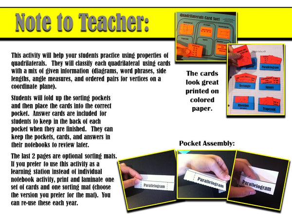 Quadrilaterals Card Sort