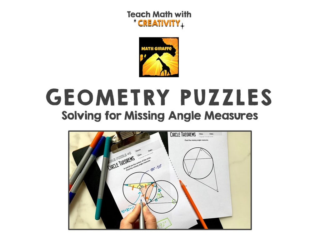 Geometric Math Puzzle Angle Puzzles Challenge Set: Solving for Missing Angle Measures Using ...