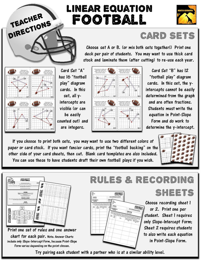 Linear Game In Math Example Linear Equations Football Game – Math Giraffe Shop