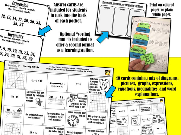 Expression, Equation, or Inequality Card Sort Pre-Algebra Activity