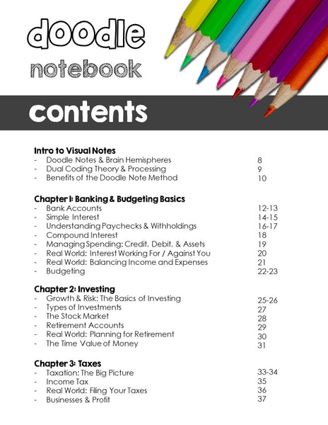 Financial Literacy Doodle Note Book for Teens