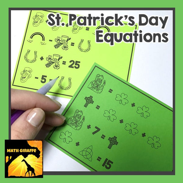 St. Patrick's Day Algebra equation puzzles