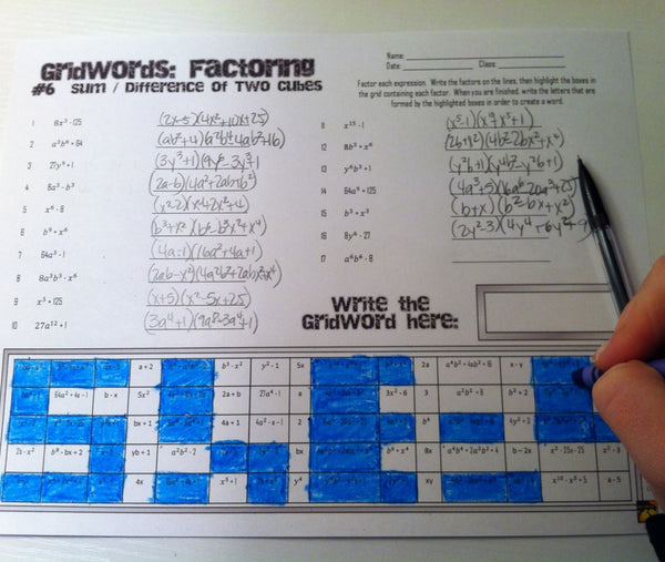 Factoring Polynomials GRIDWORDS Challenge Set fun practice