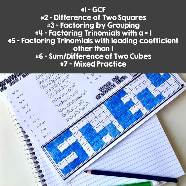 Factoring Polynomials GRIDWORDS Challenge Set fun practice