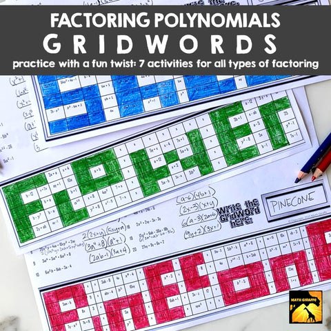 Factoring Polynomials GRIDWORDS Challenge Set fun practice