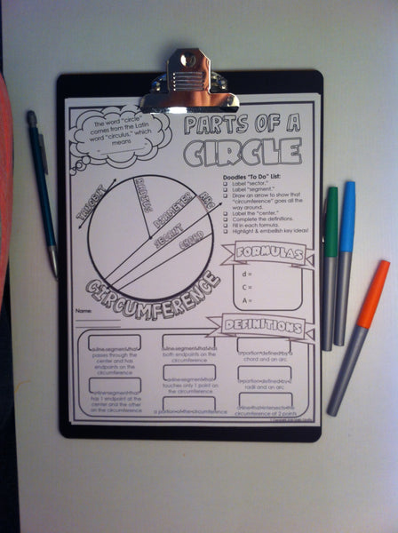 Parts of a Circle Doodle Notes geometry diameter