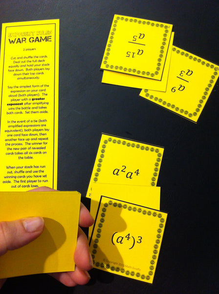 basic exponent rules war math game