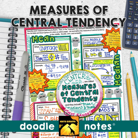 Measures of Central Tendency Doodle Notes (Mean, Median, Mode, & Range)