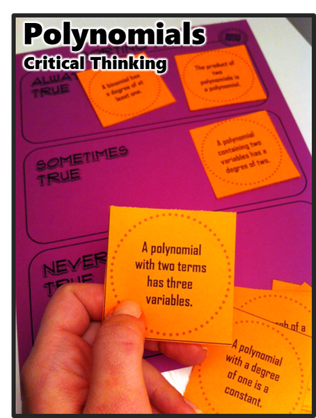 polynomials Critical thinking activity game algebra