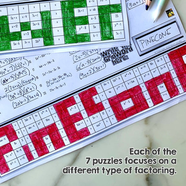 Factoring Polynomials GRIDWORDS Challenge Set fun practice