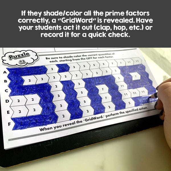 Prime Factorization GRIDWORDS Challenge math fun activity